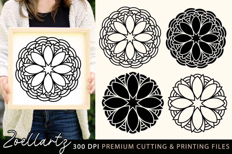 4 Floral Mandala SVG Cut Files Flower Mandala Illustration