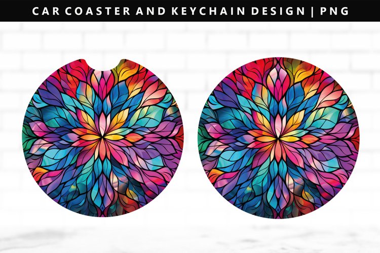 Mandala Keychain And Car Coaster Sublimation Design