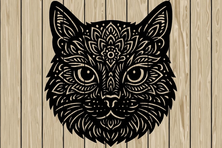 Cat mandala head stencil silhouette SVG