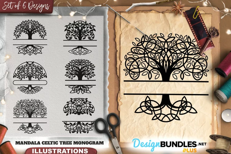 Mandala Celtic Tree Monogram Illustrations
