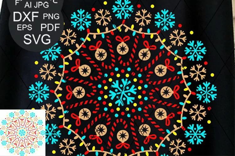 Merry Christmas Mandala clip art Snowflakes SVG Colorful