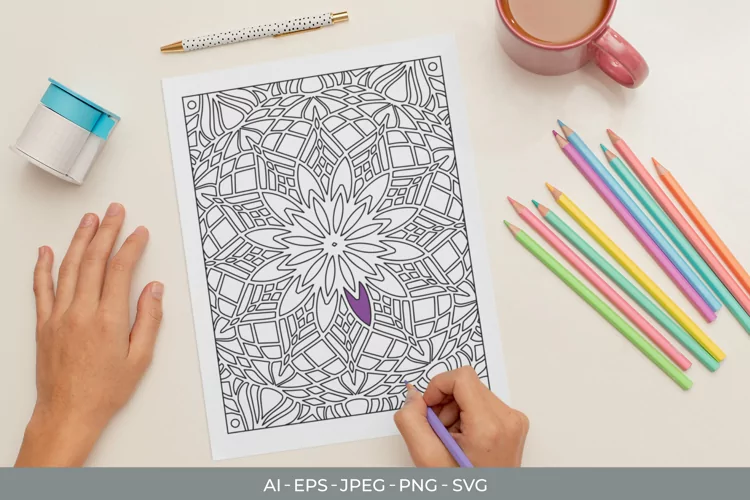 Coloring Page with Mandala Pattern