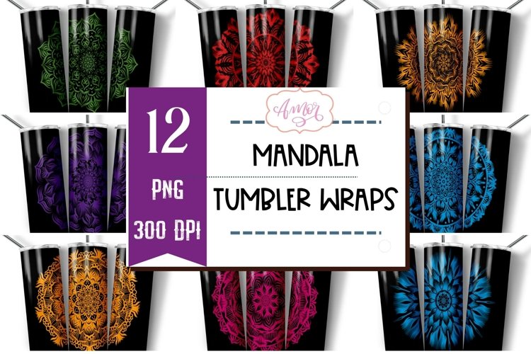 Mandala Tumbler Wraps for Sublimation BUNDLE | 12 PNG