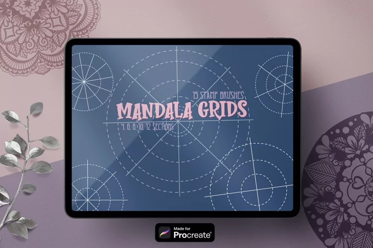 Procreate mandala grids | 15 mandala stamp brushes set