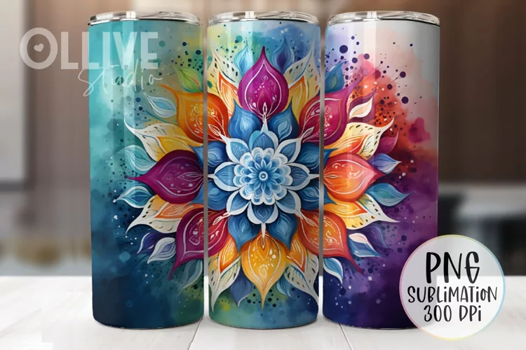 Watercolor Mandala 20oz Tumbler Wrap PNG