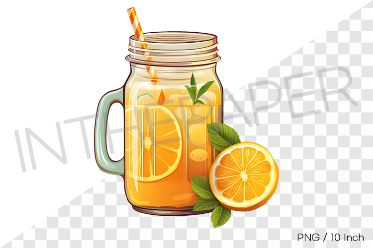 Mandarin smoothie in glass jar PNG fruit cartoon summer art
