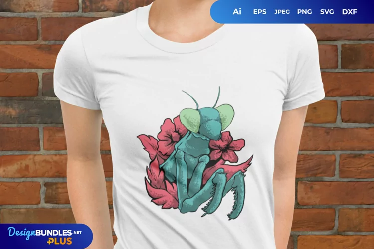 Mantis and Flowers SVG File