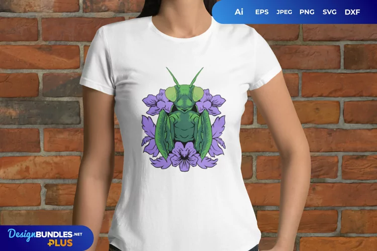 Mantis and Flowers SVG File