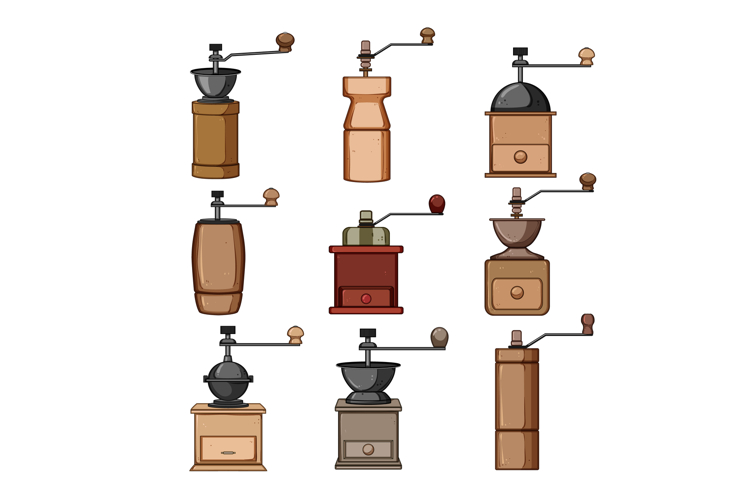 manual coffee grinder set cartoon