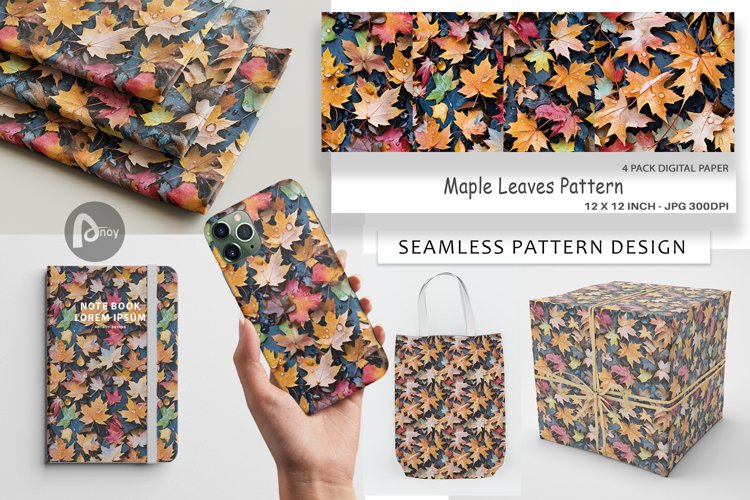 Digital Paper Maple Leaves Pattern example image 1