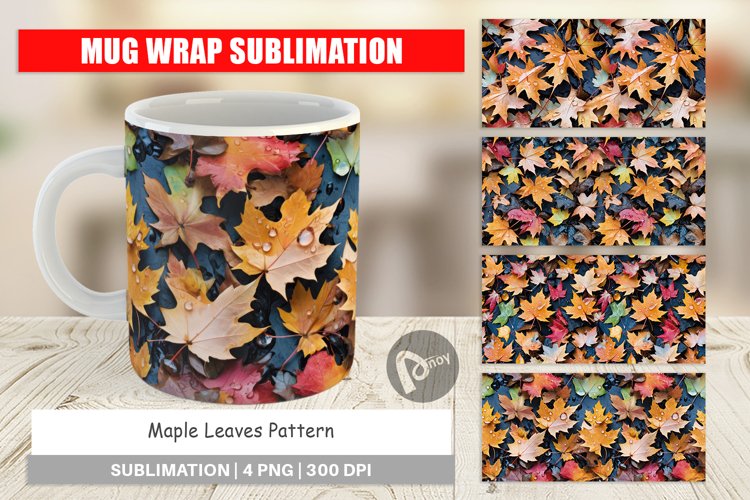 Mug Wrap Design Maple Leaves Pattern