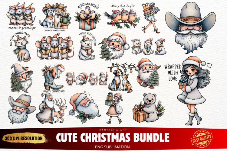 Cute Winter Christmas Clipart Bundle | Cute Christmas PNG