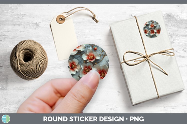Marble 3D Flowers Abutilon Stickers | Round Labels Designs