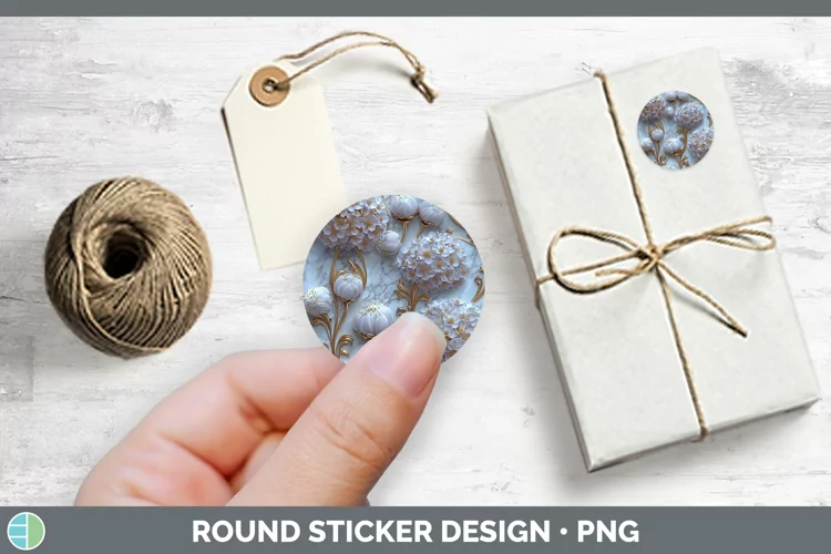 Marble 3D Flowers Allium Stickers | Round Labels Designs