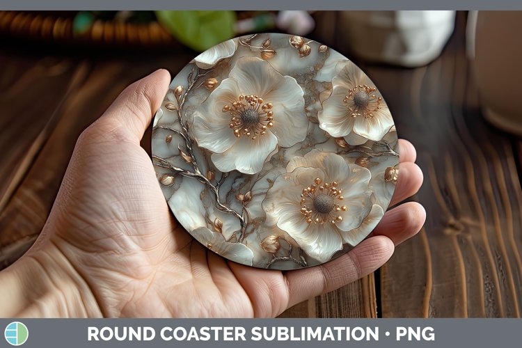 Marble 3D Flowers Anemone Round Coaster Sublimation Coaster