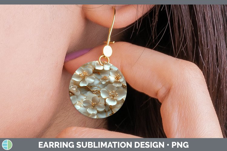 Marble 3D Flowers Apple Blossom Round Earrings Sublimation E
