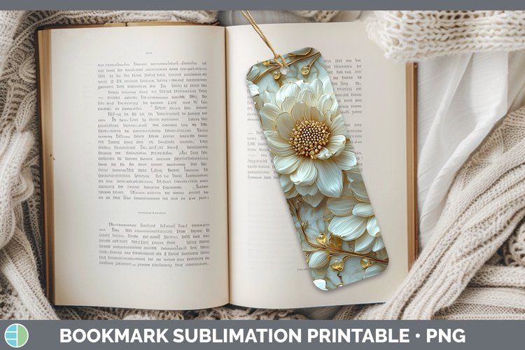 Marble 3D Flowers Aster Bookmark Sublimation Printable Desig