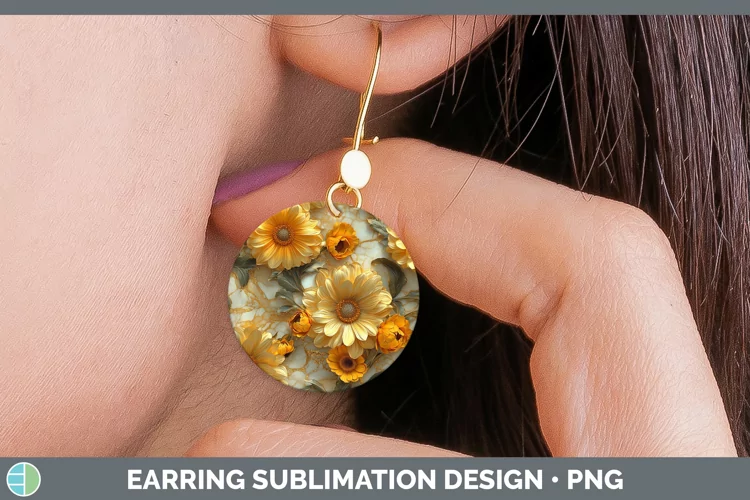 Marble 3D Flowers Calendula Round Earrings Sublimation Earri