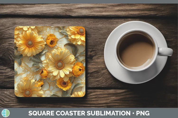 Marble 3D Flowers Calendula Square Coaster Sublimation Coast