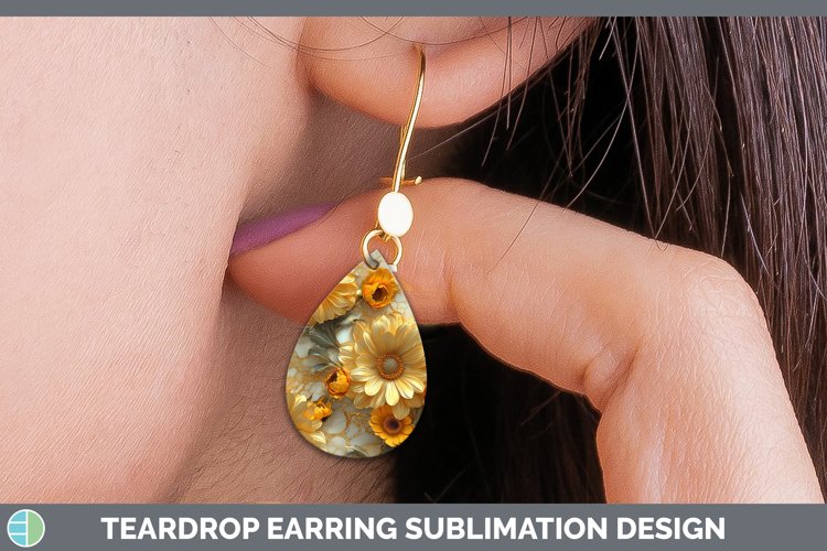 Marble 3D Flowers Calendula Teardrop Earrings Sublimation Ea