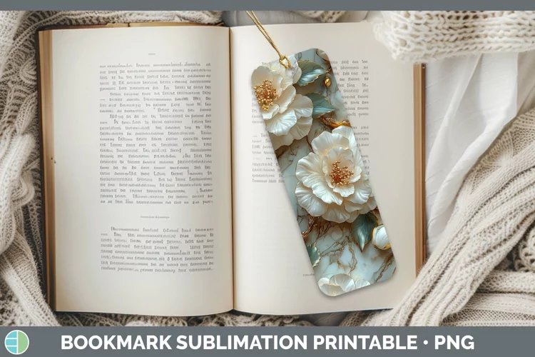Marble 3D Flowers Camellia Bookmark Sublimation Printable De