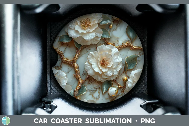 Marble 3D Flowers Camellia Car Coaster Sublimation Coaster D