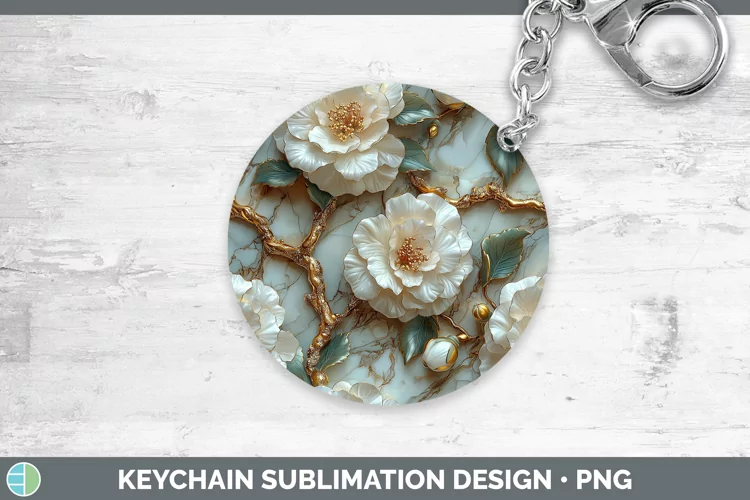 Marble 3D Flowers Camellia Keychain Sublimation Keyring Desi