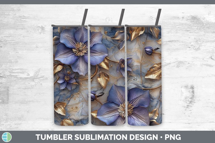 Marble 3D Flowers Clematis Tumbler Sublimation 20 oz Skinny