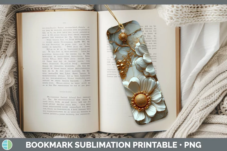 Marble 3D Flowers Daisy Bookmark Sublimation Printable Desig