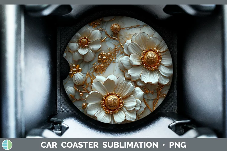 Marble 3D Flowers Daisy Car Coaster Sublimation Coaster Desi