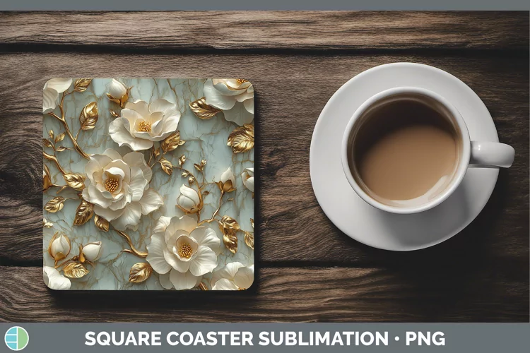 Marble 3D Flowers Gardenia Square Coaster Sublimation Coaste