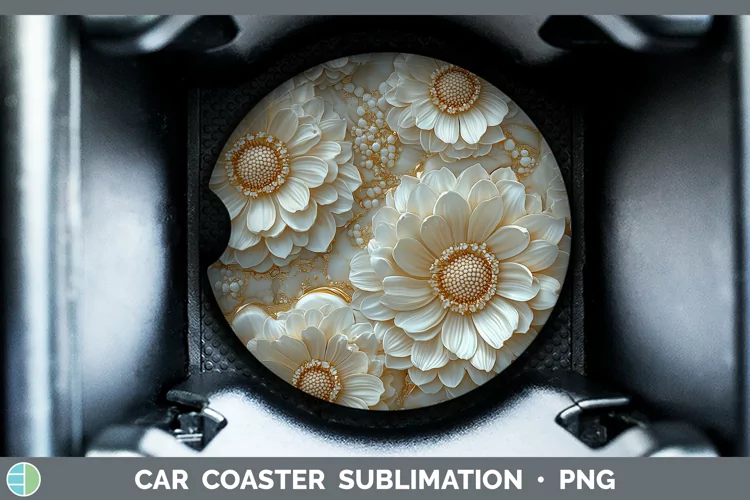 Marble 3D Flowers Gerbera Daisy Car Coaster Sublimation Coas