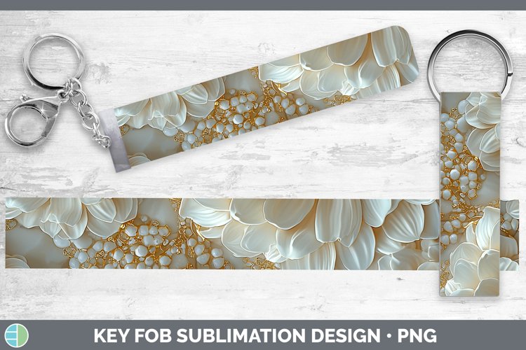 Marble 3D Flowers Gerbera Daisy Key Fob Sublimation Wristlet