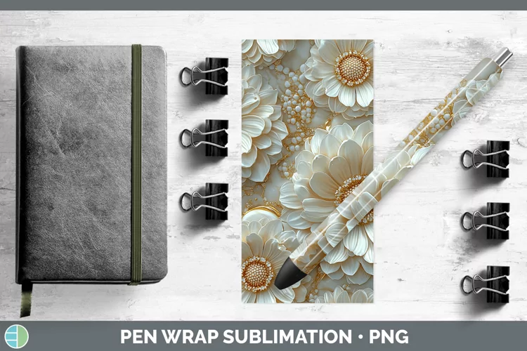 Marble 3D Flowers Gerbera Daisy Pen Wrap Sublimation Epoxy P