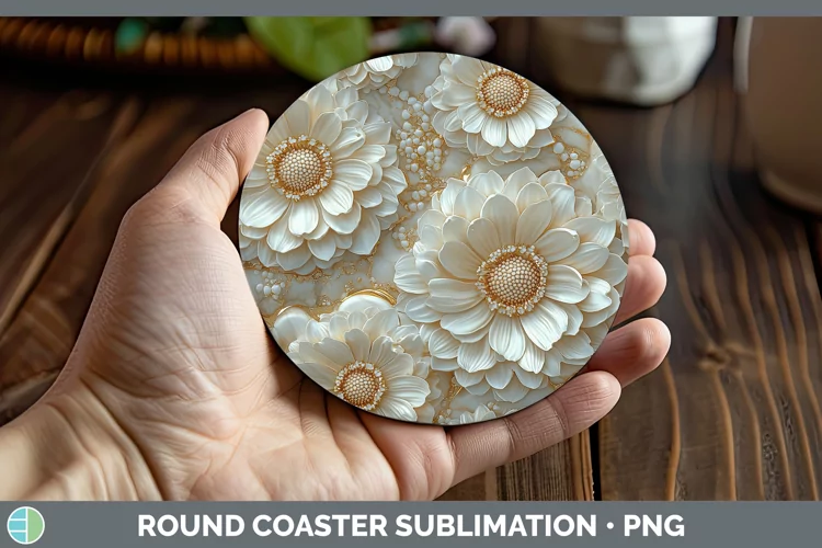 Marble 3D Flowers Gerbera Daisy Round Coaster Sublimation Co