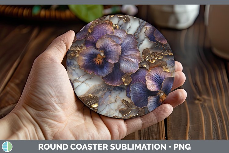 Marble 3D Flowers Pansy Round Coaster Sublimation Coaster De