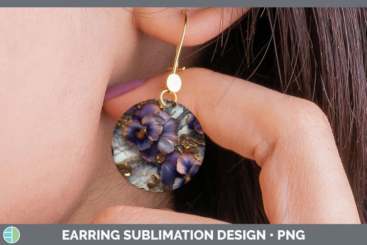 Marble 3D Flowers Pansy Round Earrings Sublimation Earrings