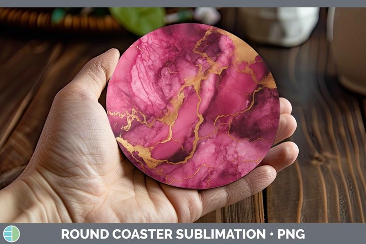 Marble Gold Dark Pink Gold Round Coaster Sublimation Coaster