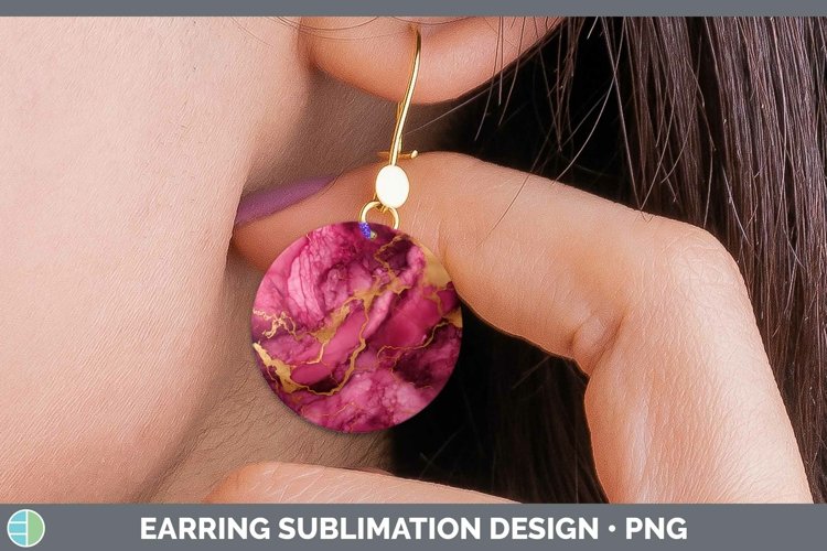 Marble Gold Dark Pink Gold Round Earrings Sublimation Earrin