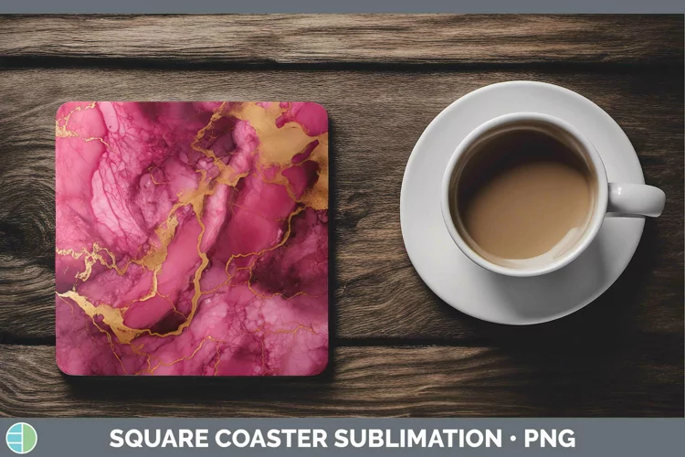 Marble Gold Dark Pink Gold Square Coaster Sublimation Coaste