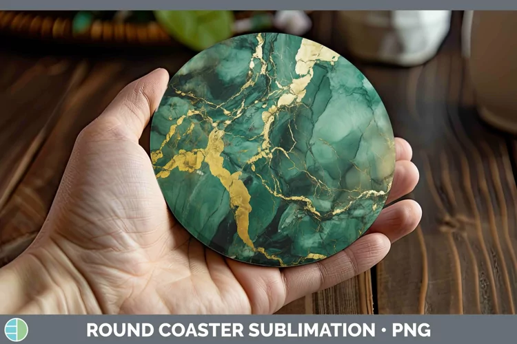 Marble Gold Green Gold Round Coaster Sublimation Coaster Des