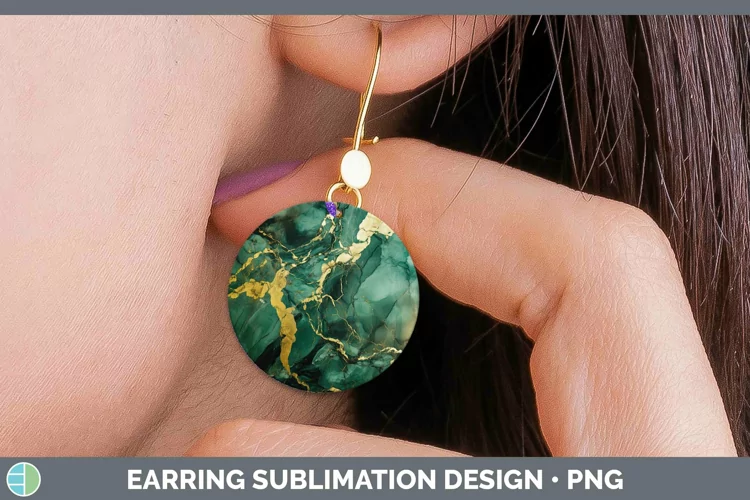 Marble Gold Green Gold Round Earrings Sublimation Earrings D