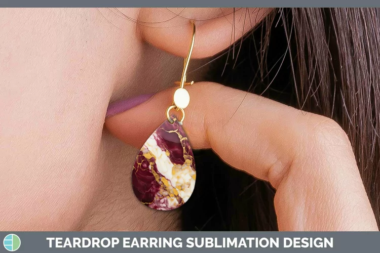 Marble Gold Maroon Gold Teardrop Earrings Sublimation Earrin