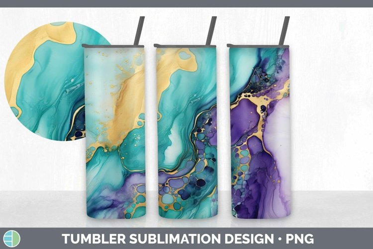 Marble Gold Teal Purple Gold Tumbler Sublimation 20 oz Skinn