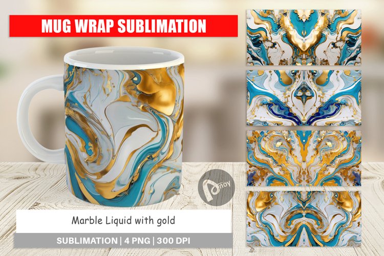 Mug Wrap Design Marble Liquid with gold
