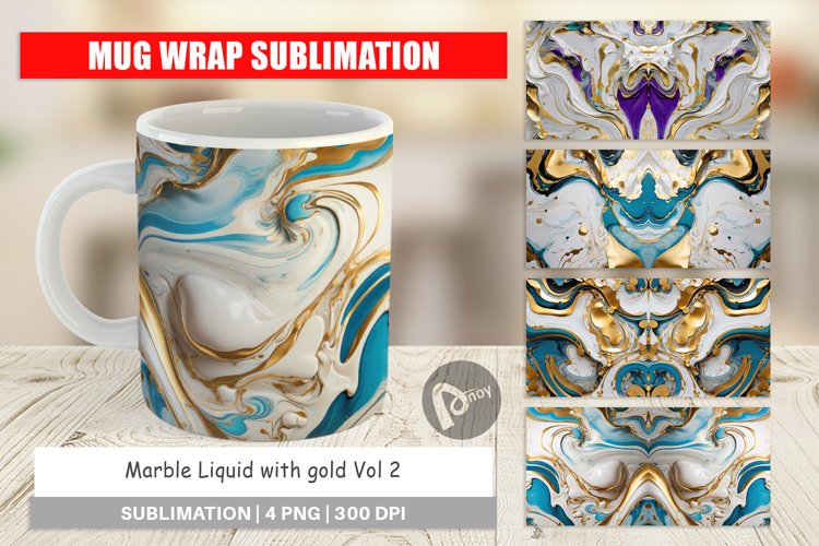 Mug Wrap Design Marble Liquid with gold