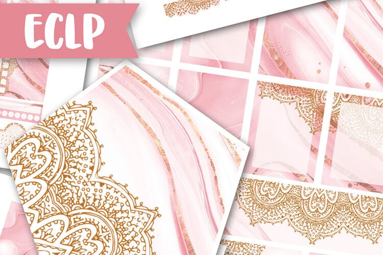 Rose Gold Lace & Marble: Printable Planner Stickers for ECLP example image 1