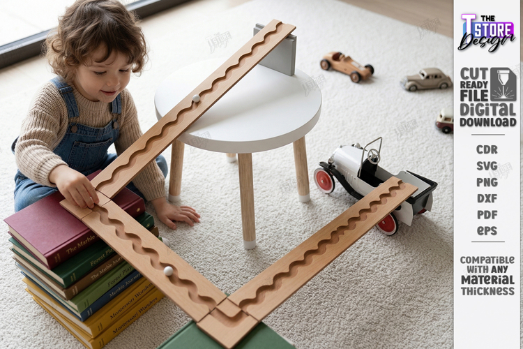 Marble Run Race Laser Cut | Kids Laser | Montessori Game SVG example image 1