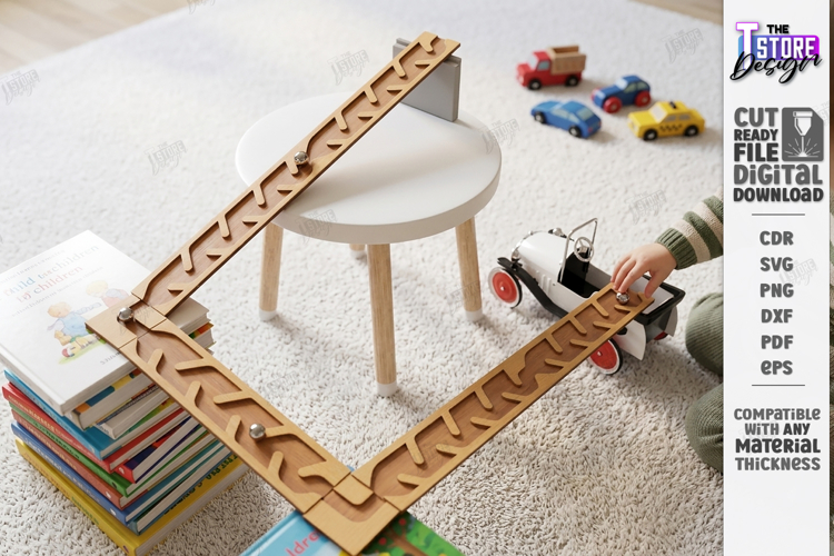 Marble Run Race Laser Cut | Kids Laser | Montessori Game SVG