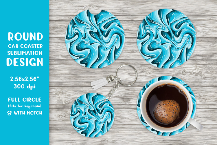 Blue marble texture round car coaster sublimation 001